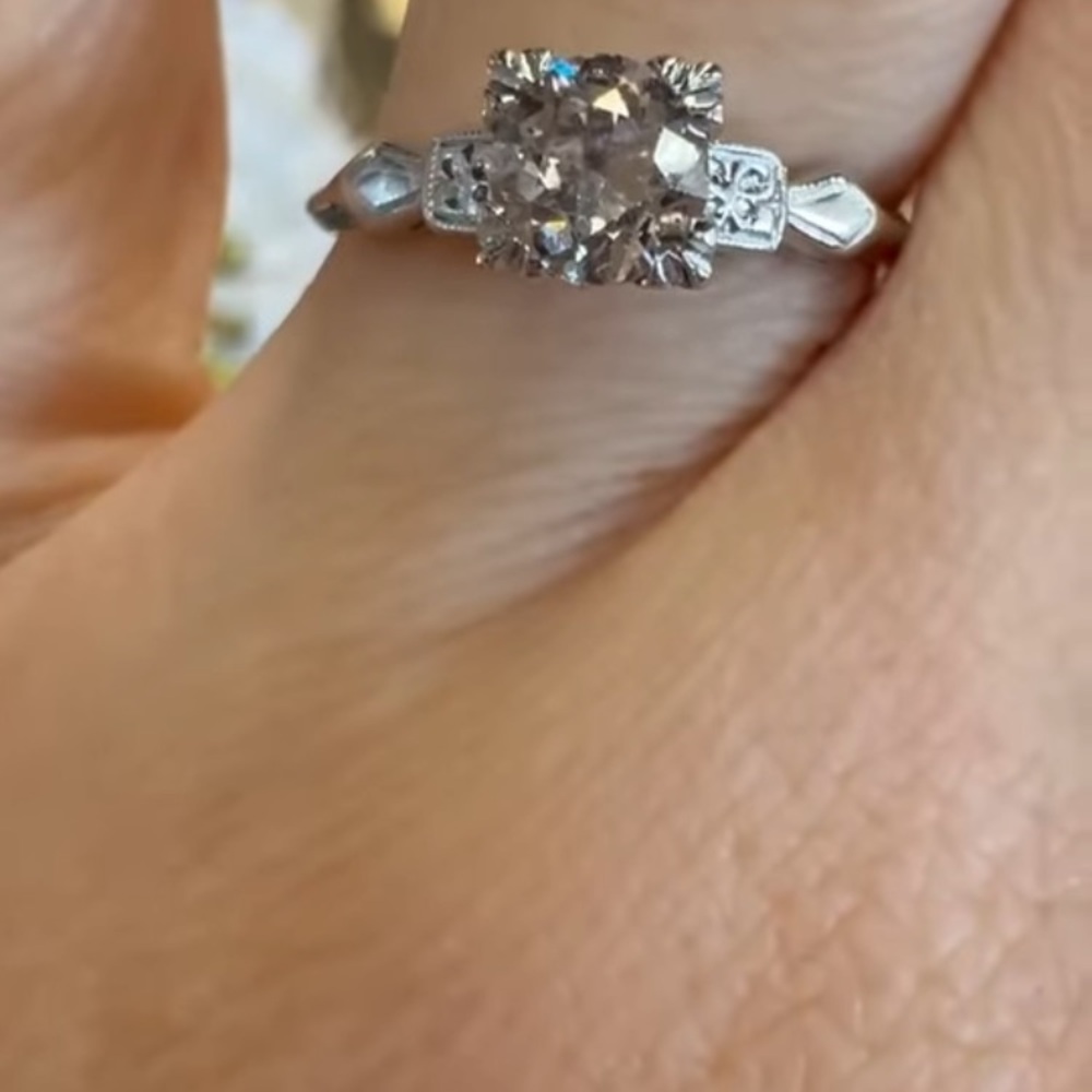 Art Deco Old European Cut Diamond 14K White Gold Ring- Edwardian Over 100 y.o.